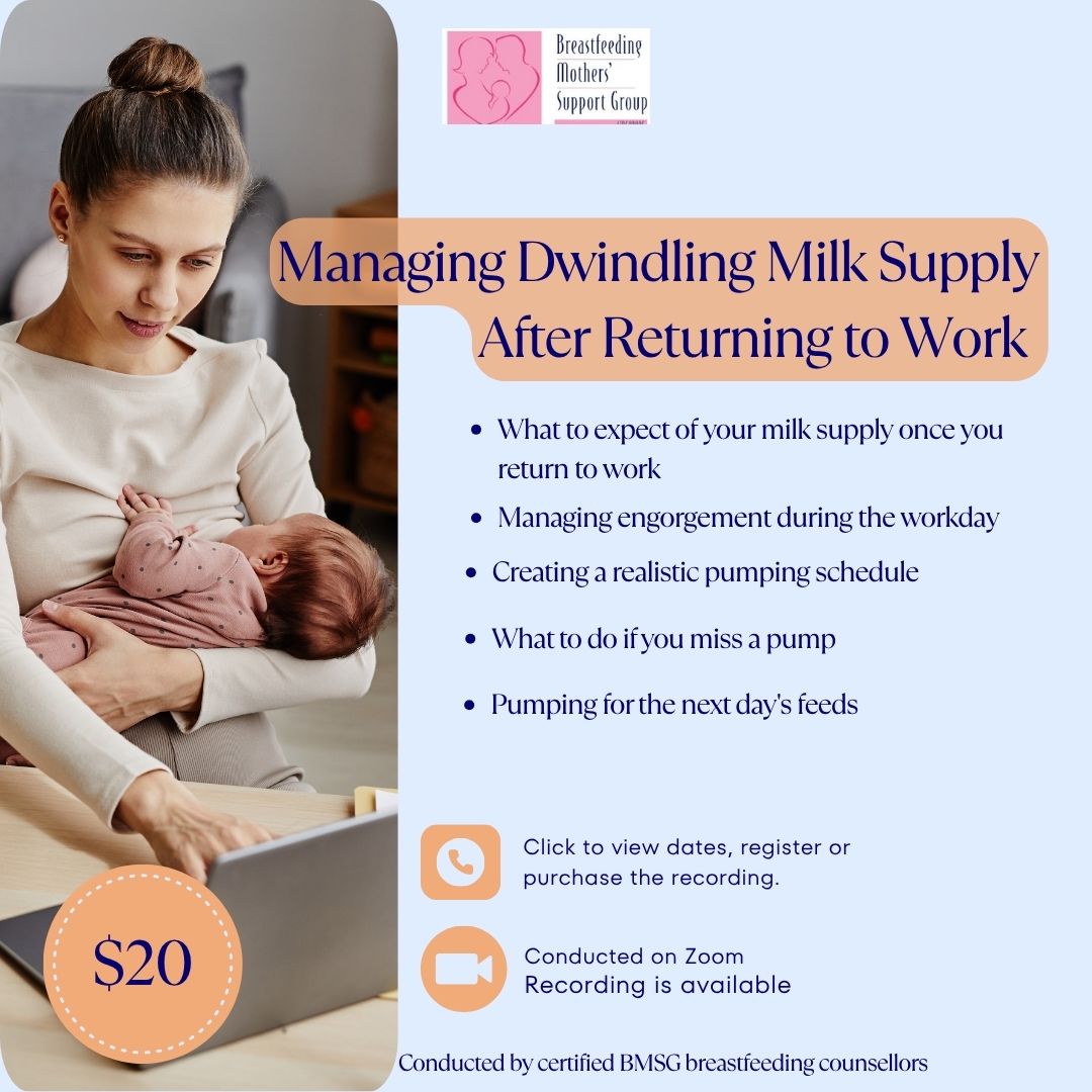 BMSG Mini-Workshop – Managing a Dwindling Milk Supply After Returning to Work